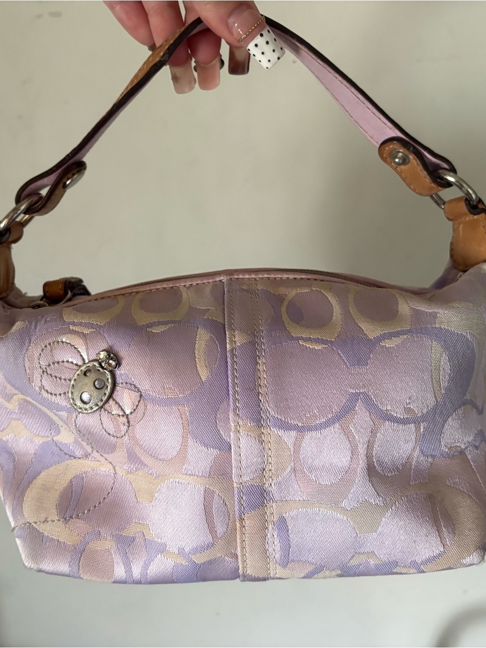 Vintage lady bug Coach Lavender Signature Jacquard with Cream Accents